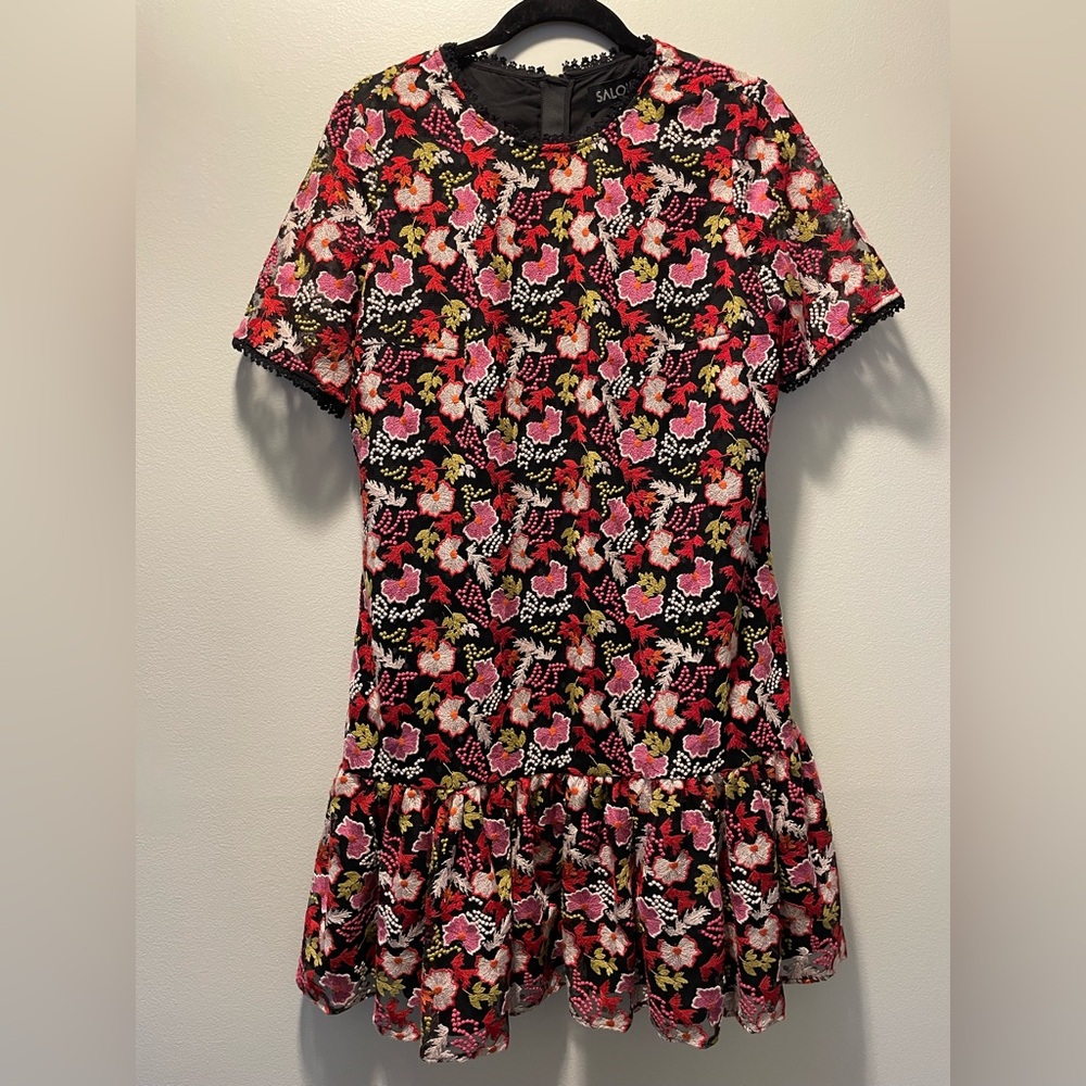 *CLOSET CLOSING SALE* Saloni Embroidered Catia Ruffle Short Sleeve Floral Dress
